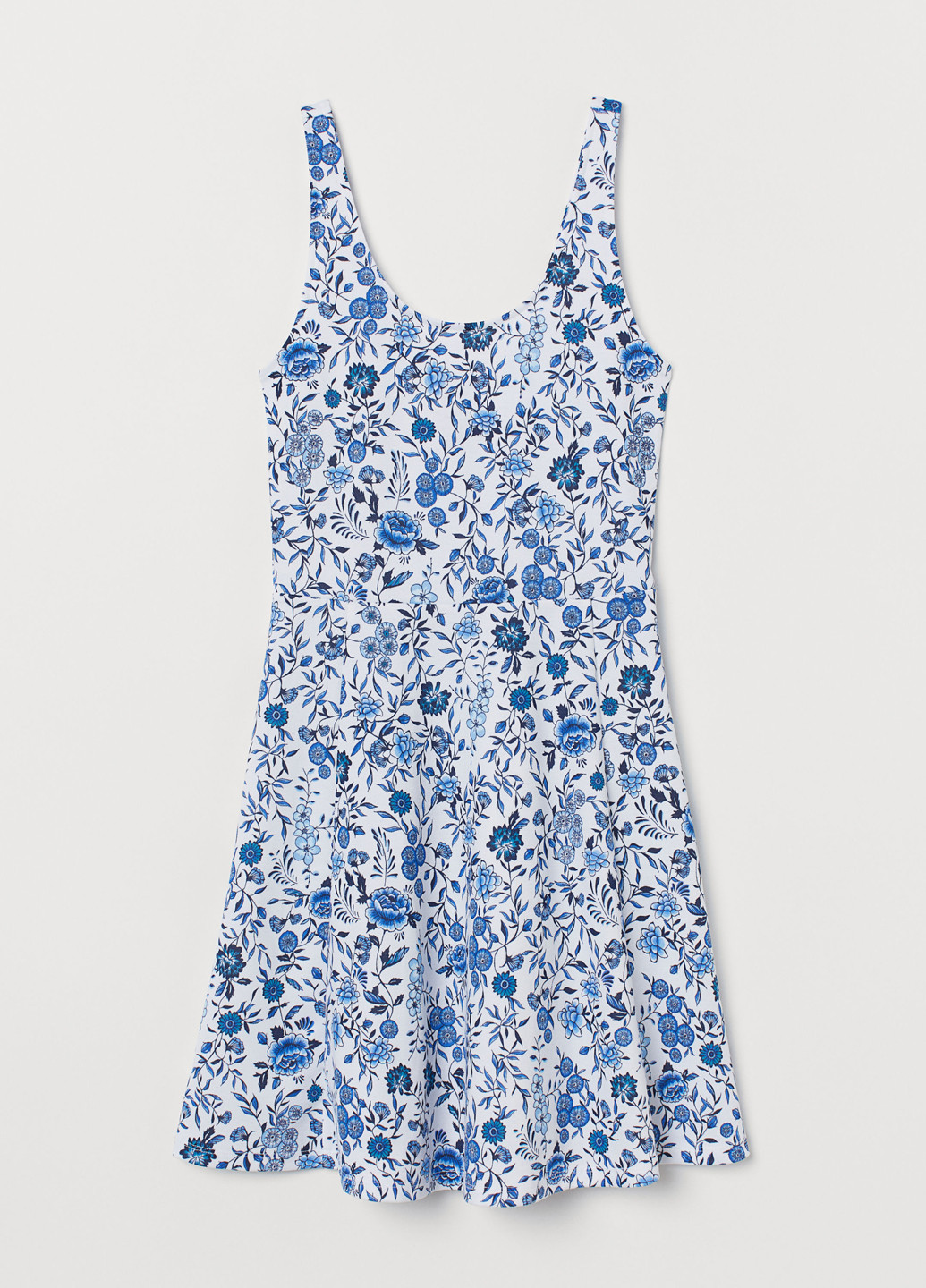 Синее кэжуал платье клеш H&M с цветочным принтом