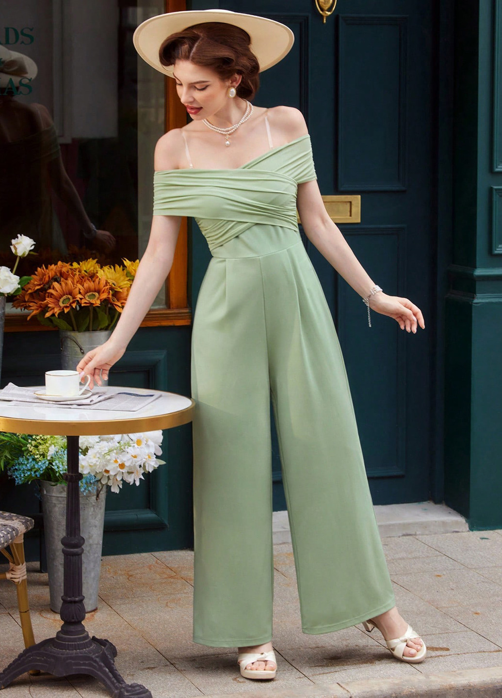 Комбинезон SHEIN комбинезон-брюки однотонный светло-зелёный кэжуал полиэстер