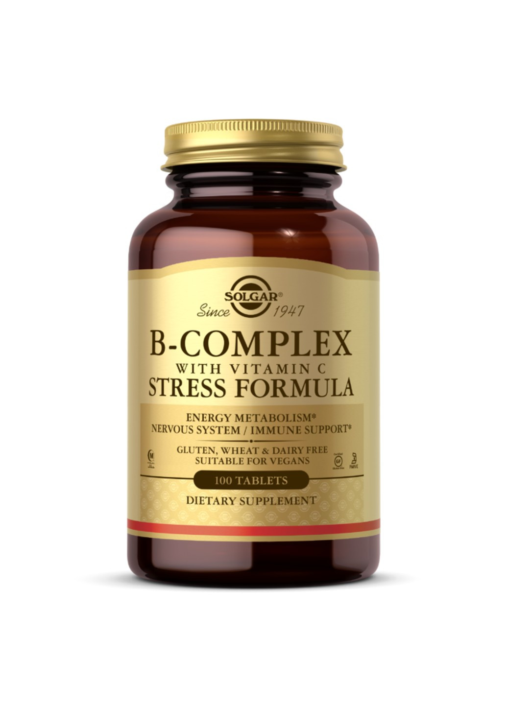 Комплекс вітаміном B з вітаміном C, B-Complex with Vitamin C Stress Formula 100 таблеток Solgar (255409309)