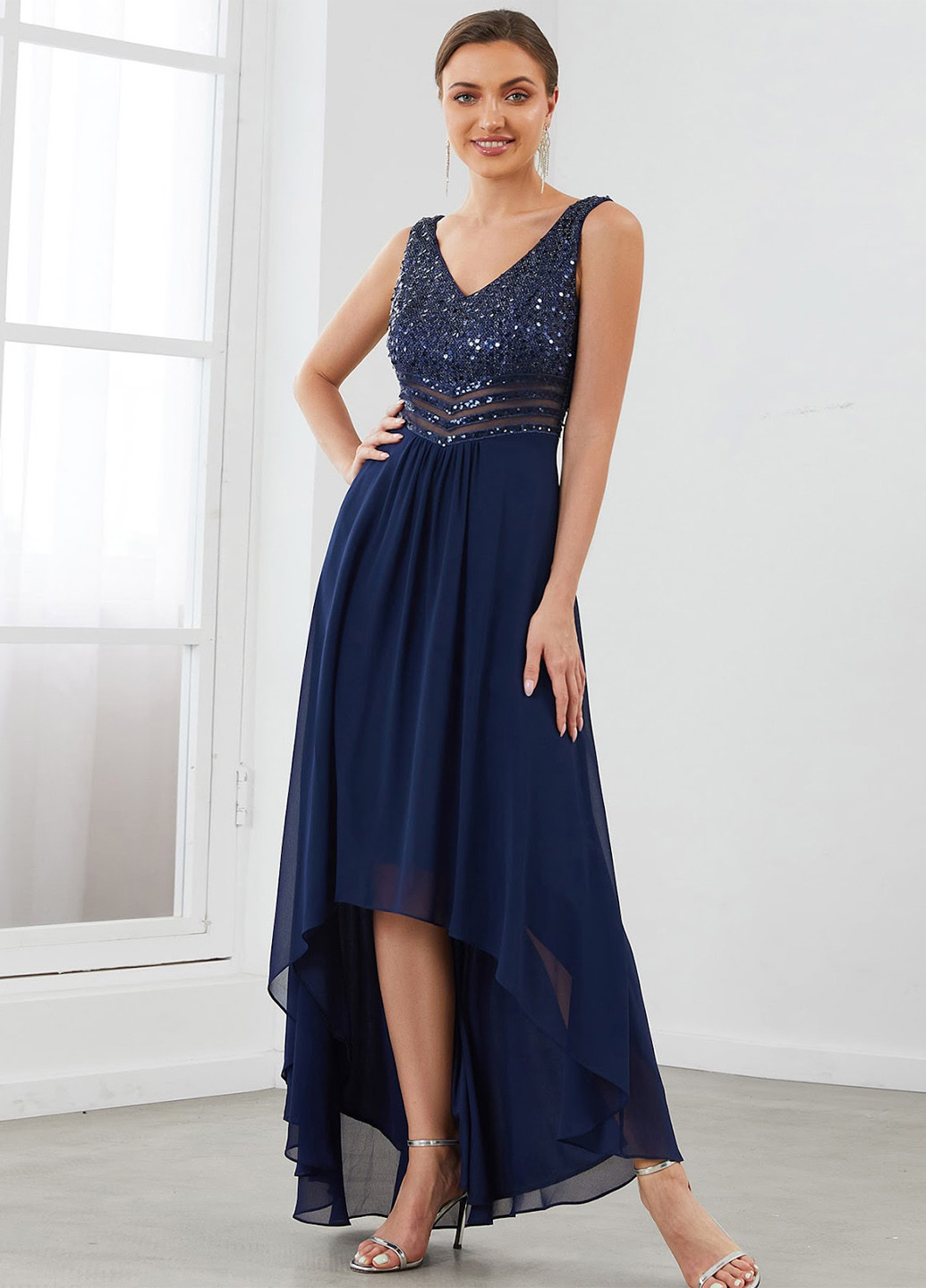 Темно-синя вечірня сукня а-силует SHEIN однотонна