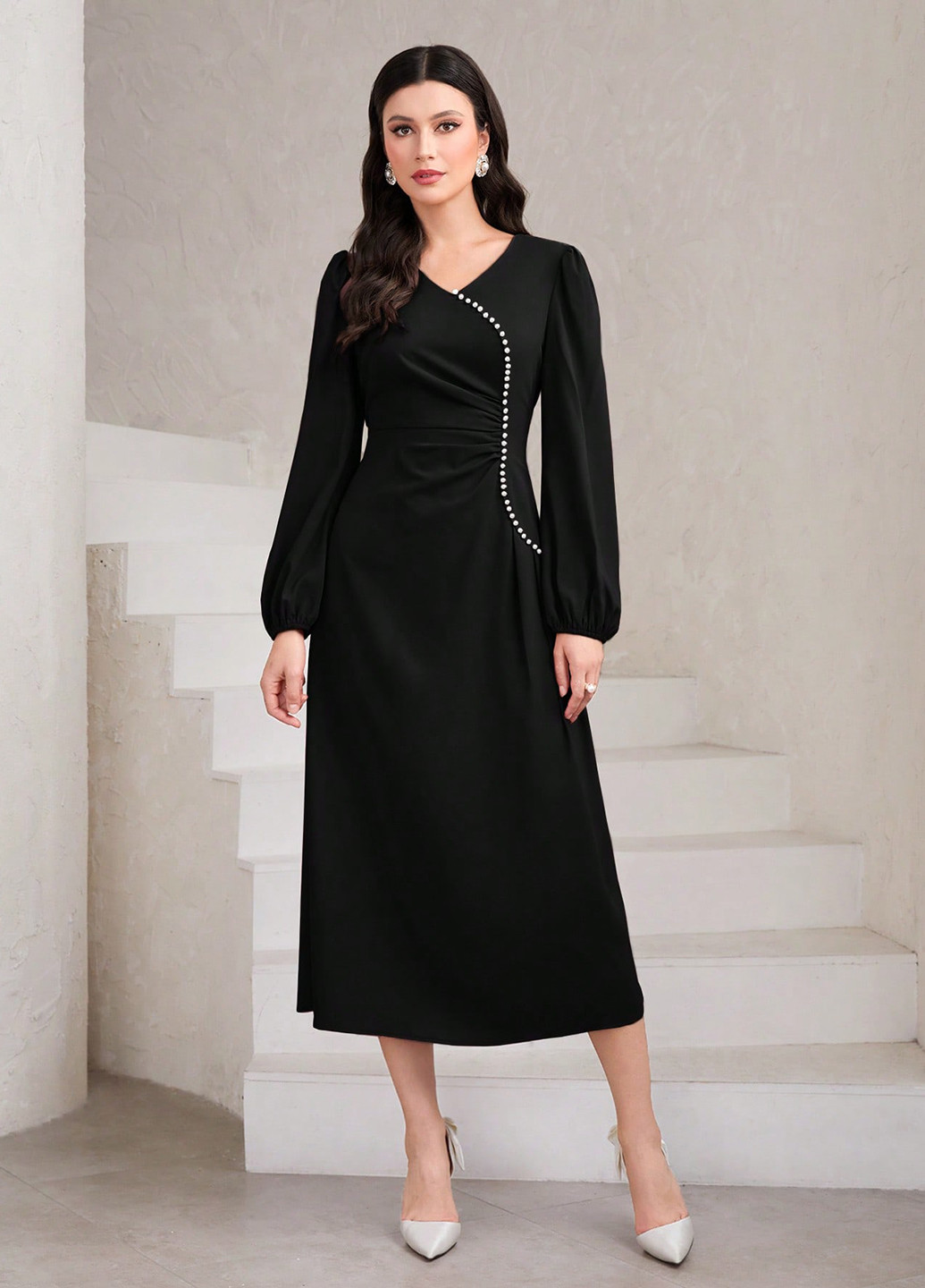 Чорна кежуал сукня кльош SHEIN однотонна