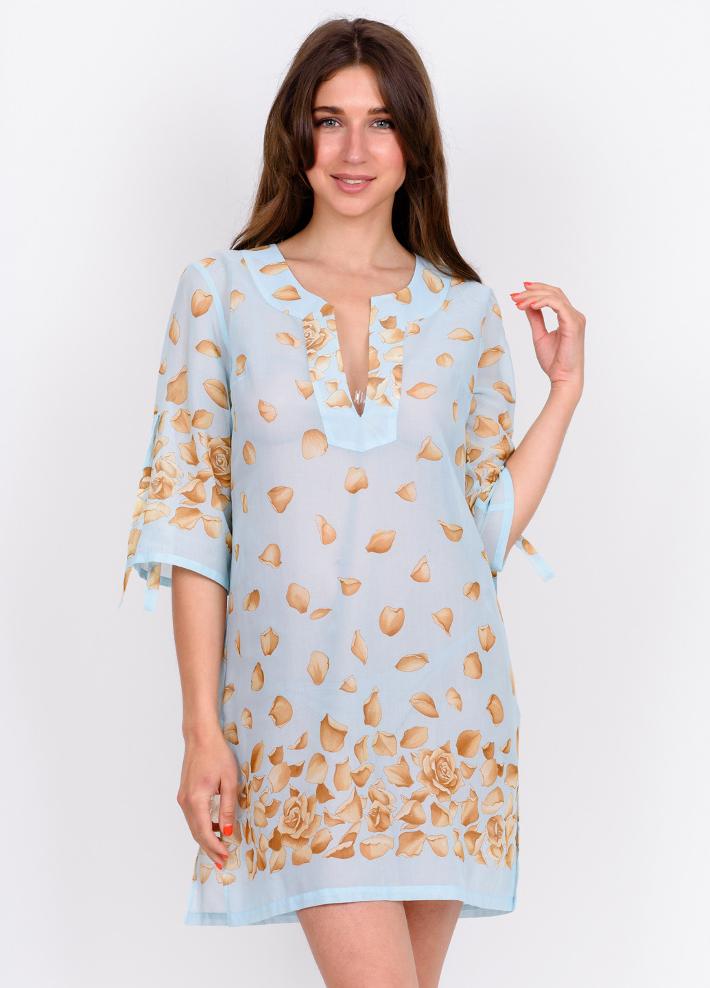 Світло-блакитна домашній сукня Suavite з квітковим принтом