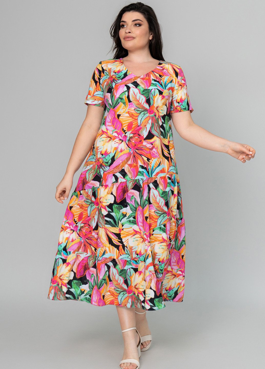 Малиновое кэжуал платье а-силуэт A'll Posa с цветочным принтом