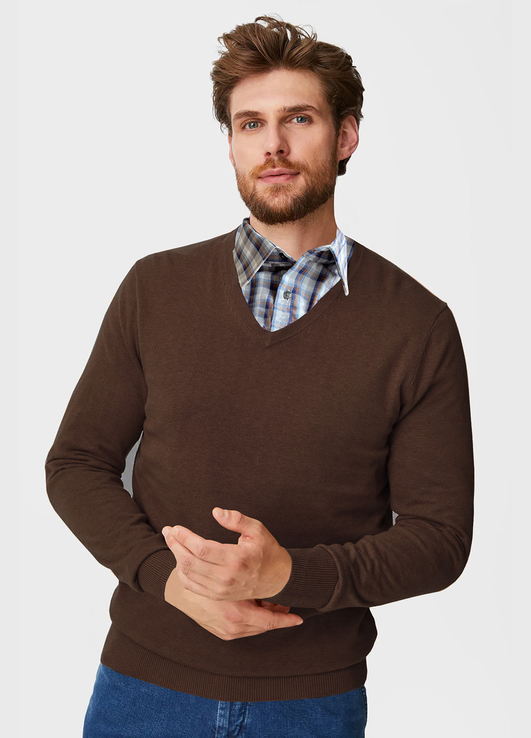 Коричневый демисезонный комплект (рубашка и свитер) C&A