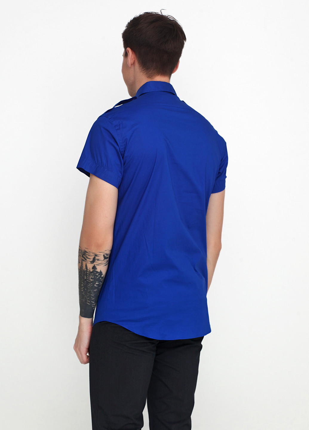 Синяя кэжуал рубашка однотонная Ralph Lauren с коротким рукавом