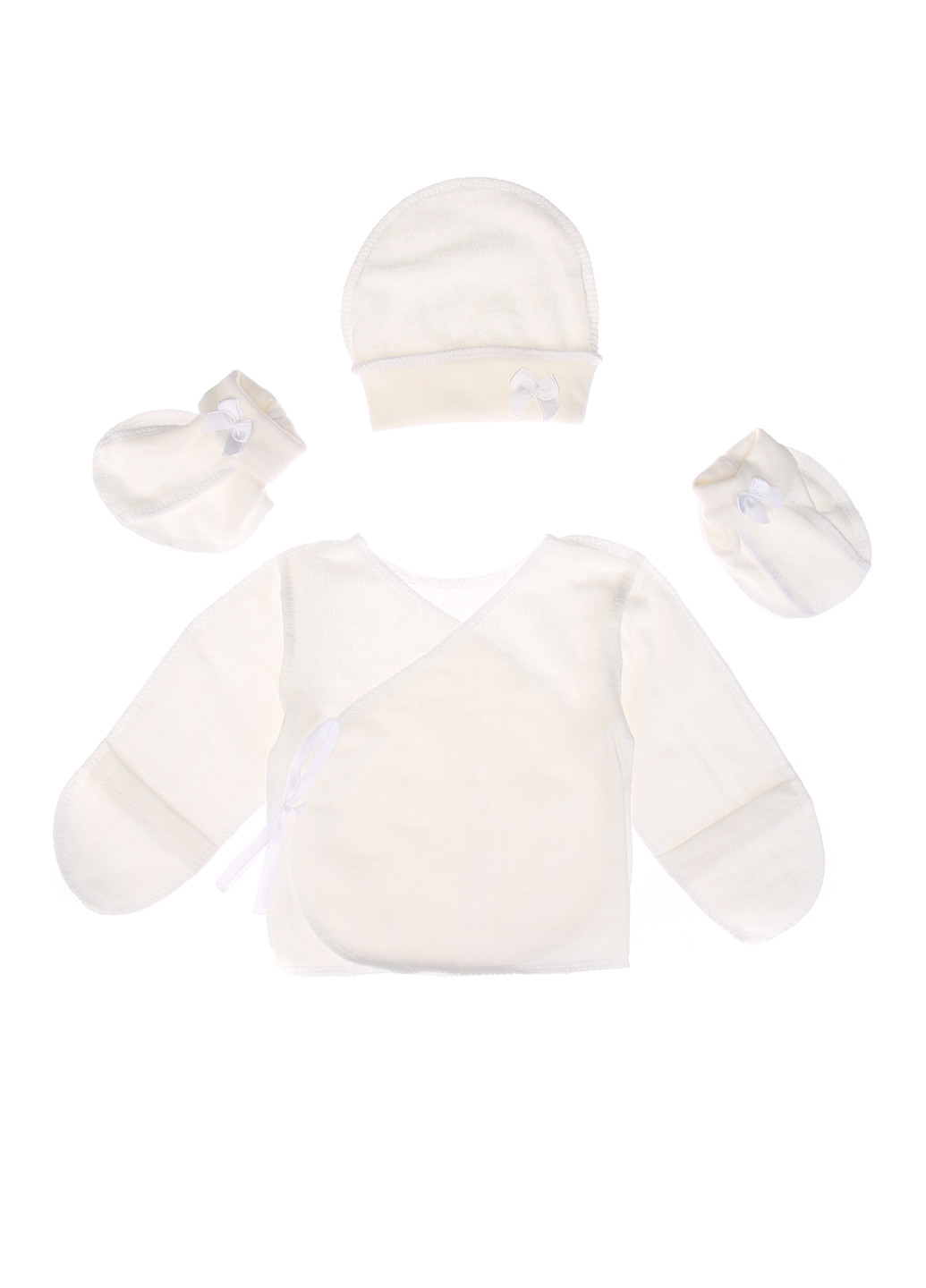 Молочний демісезонний комплект (сорочечка, шапка, пінетки) Трикомир