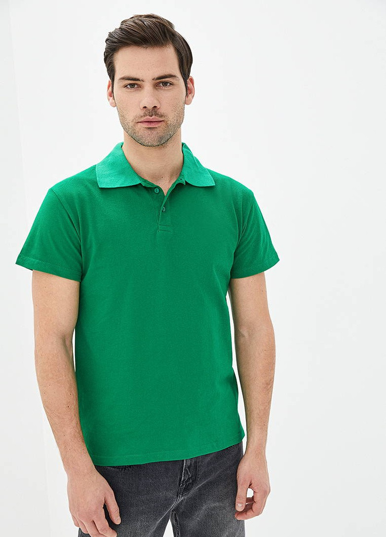Зеленая футболка-поло мужское однотонное для мужчин Роза однотонная
