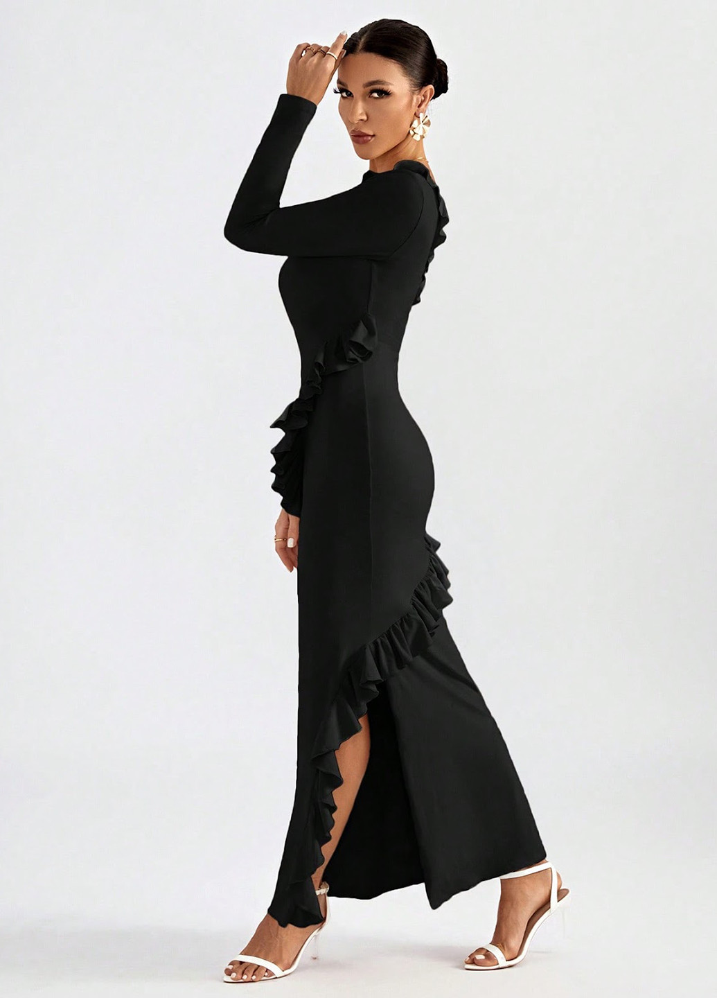 Чорна кежуал сукня з пишною спідницею SHEIN однотонна