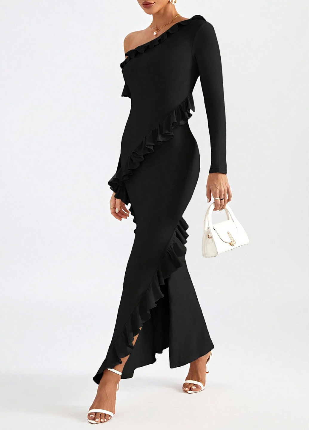 Чорна кежуал сукня з пишною спідницею SHEIN однотонна