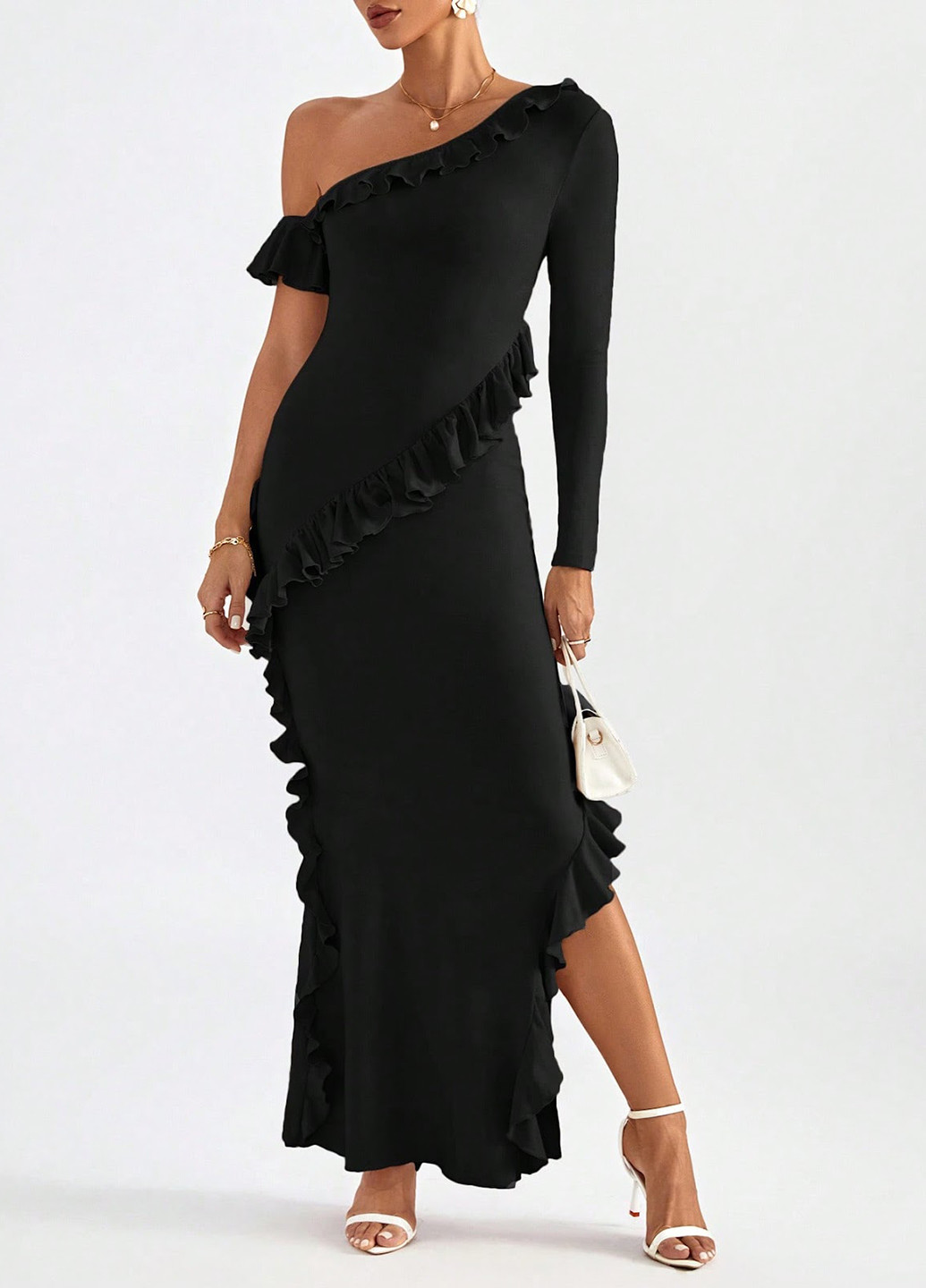 Чорна кежуал сукня з пишною спідницею SHEIN однотонна