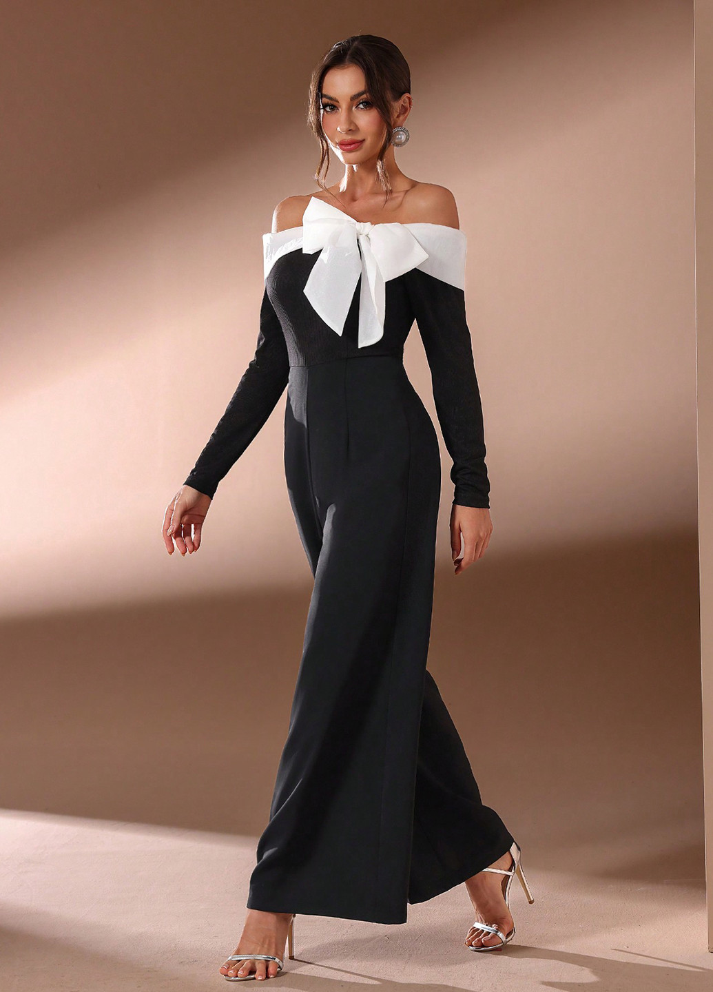 Комбинезон SHEIN комбинезон-брюки колор блок чёрный вечерний полиэстер