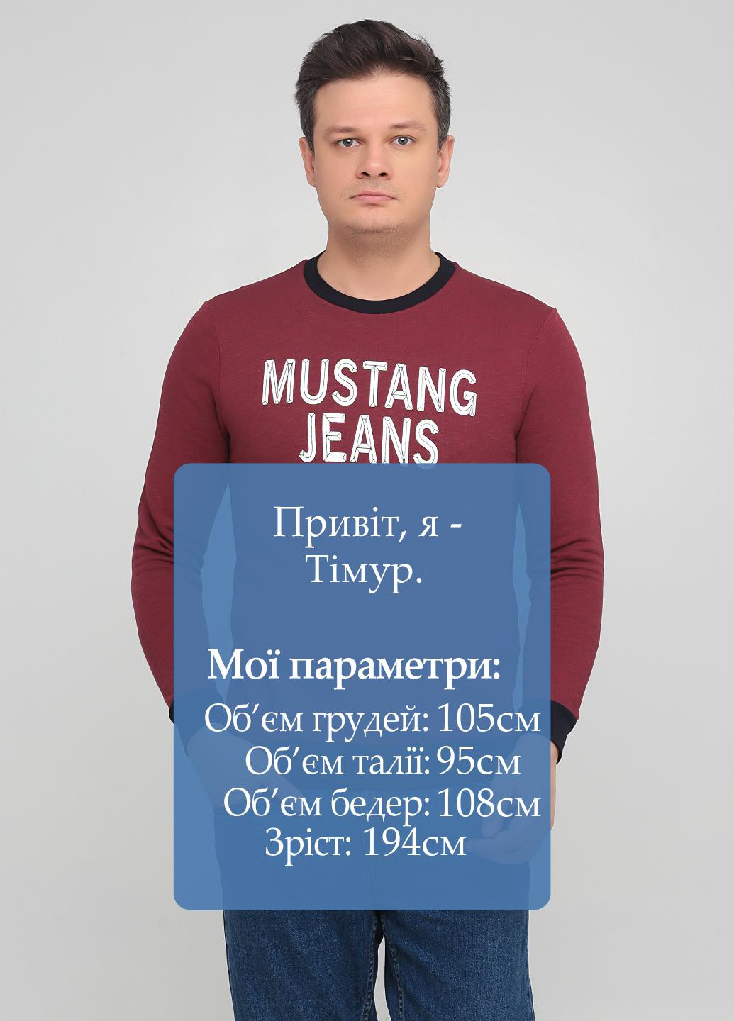 Свитшот Mustang - Прямой крой надпись бордовый кэжуал хлопок, футер - (252252510)
