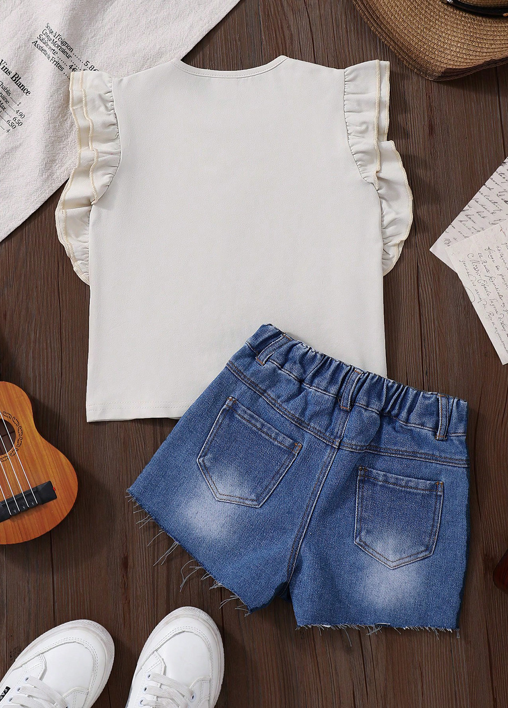 Кремовый летний комплект (футболка, шорты) SHEIN