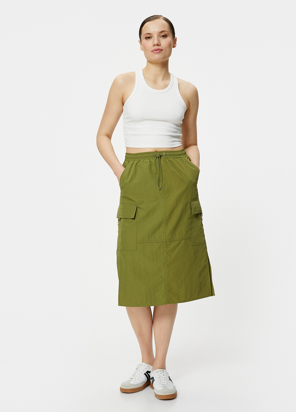 Оливковая кэжуал, спортивная однотонная юбка KOTON карго