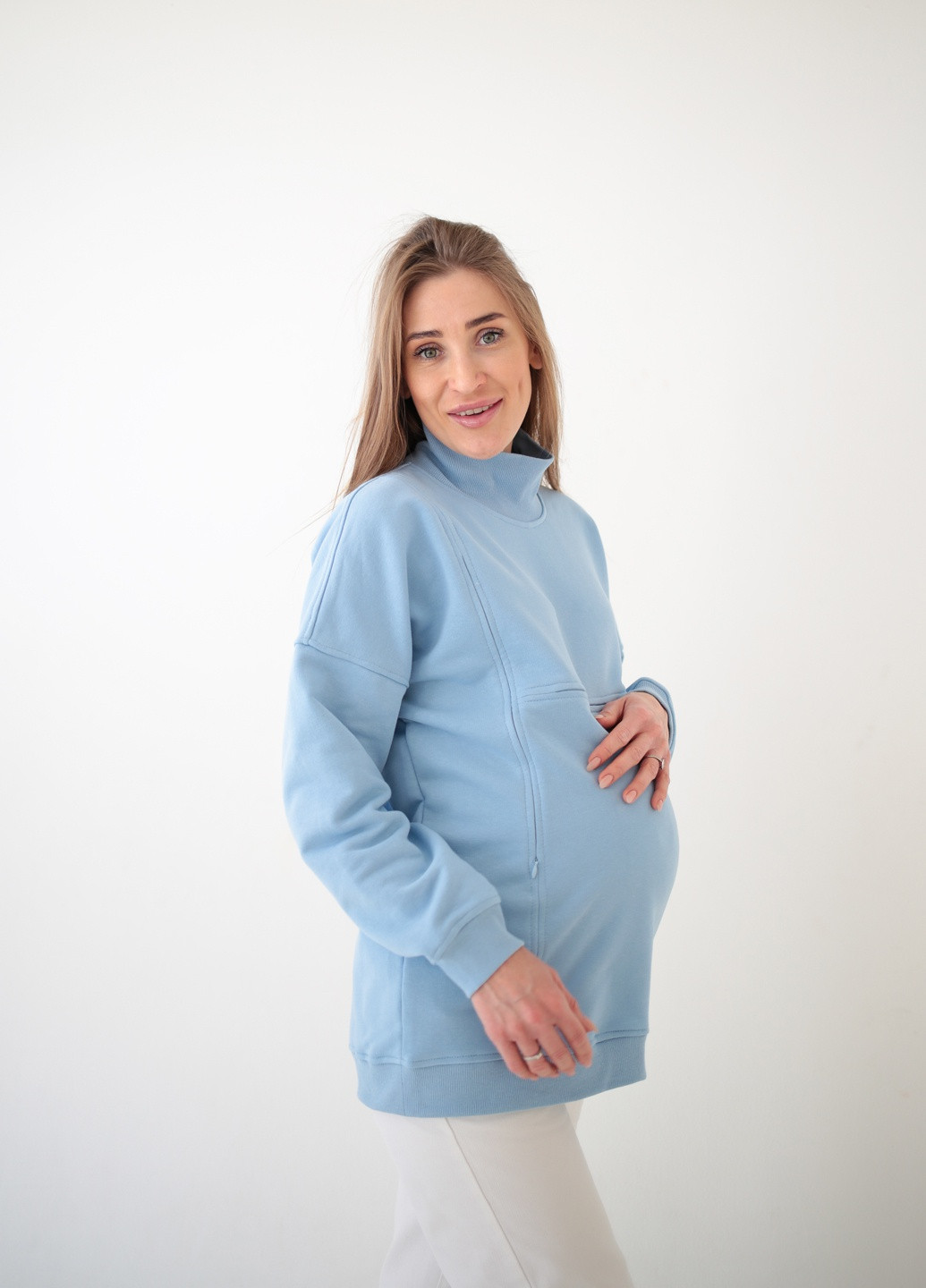 Свитшот для беременных и кормящих мам Sorelle - крой однотонный голубой кэжуал - (219799324)