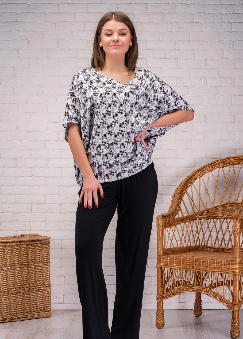 Костюм жіночий домашній 3XL чорно-білий 040-21XL Lanett (254864103)