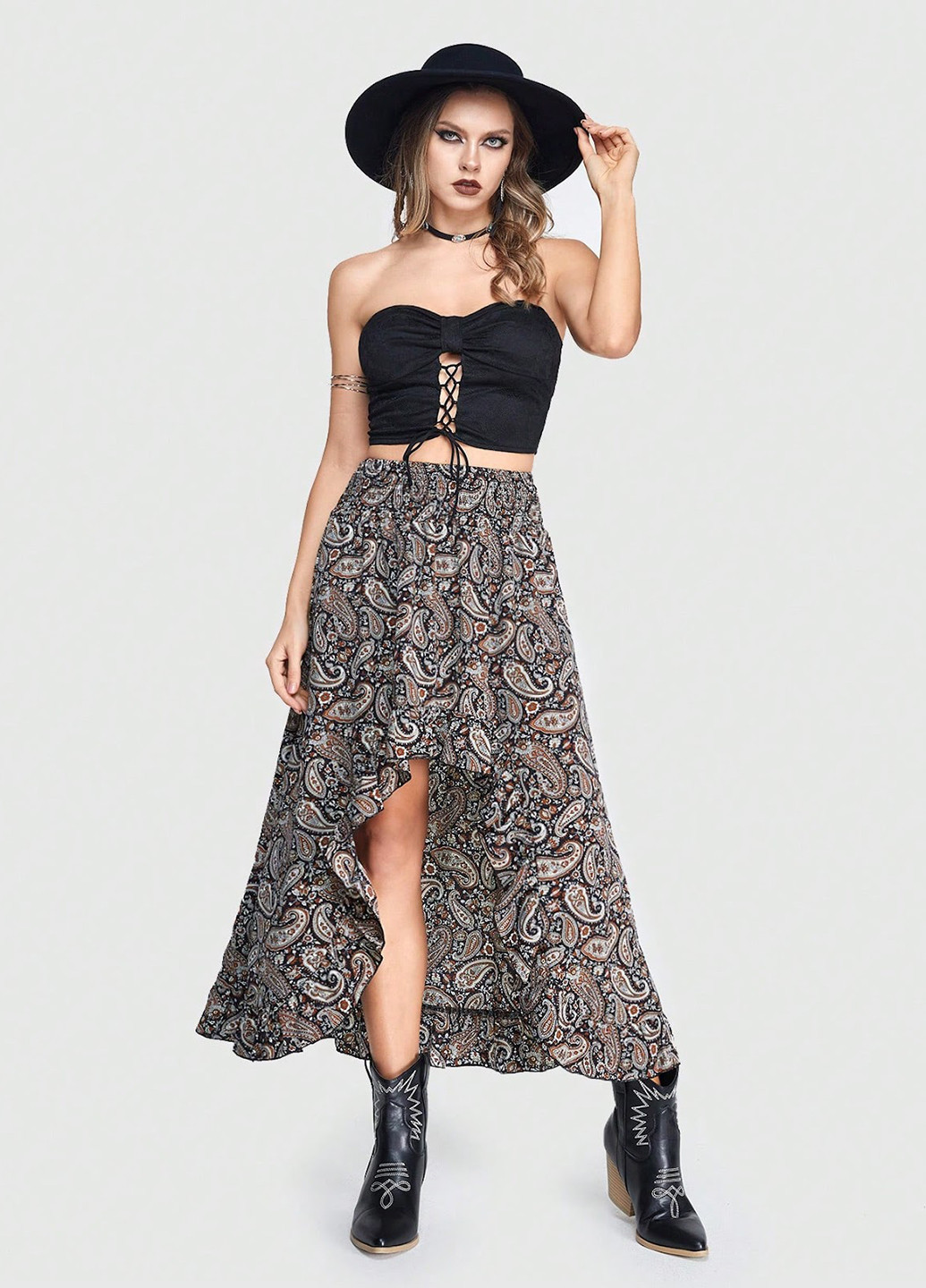 Разноцветная кэжуал "турецкие огурцы" юбка SHEIN клешированная