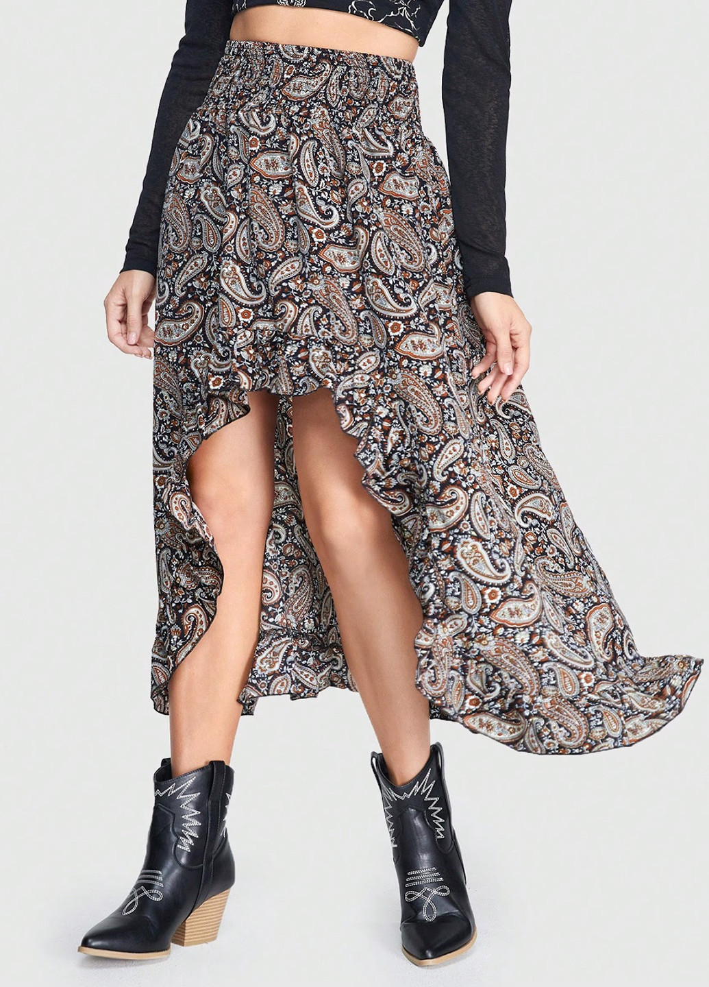 Разноцветная кэжуал "турецкие огурцы" юбка SHEIN клешированная