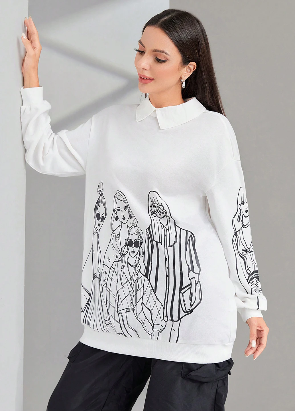 Белый свитшот SHEIN рисунок без декора (311512838)