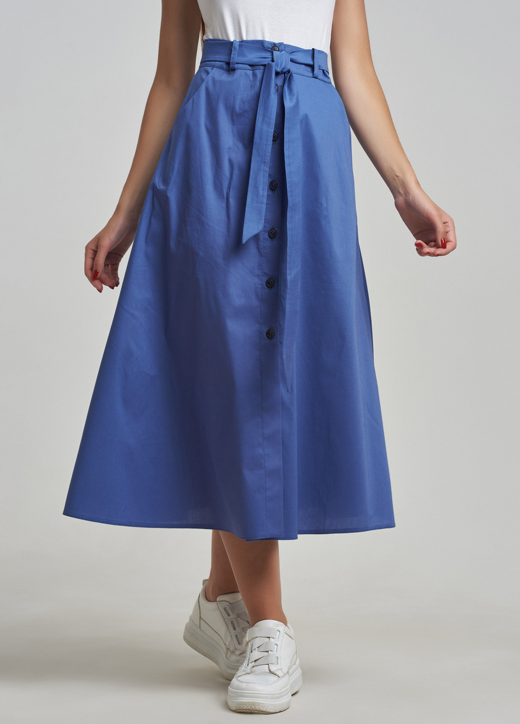 Синяя кэжуал однотонная юбка ST-Seventeen а-силуэта (трапеция)