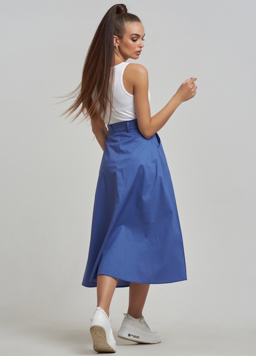 Синяя кэжуал однотонная юбка ST-Seventeen а-силуэта (трапеция)
