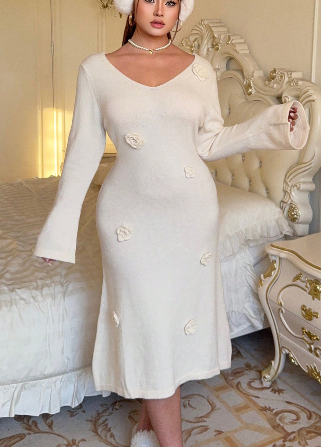 Кремова кежуал сукня силуетна, з відкритою спиною SHEIN однотонна