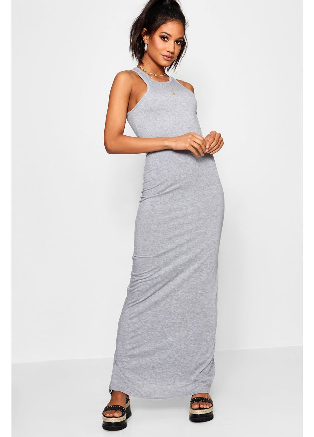 Сіра кежуал сукня силуетна, сукня-майка Boohoo однотонна
