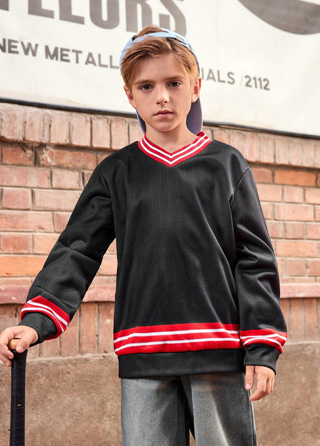 SHEIN свитшот полоска черный кэжуал полиэстер