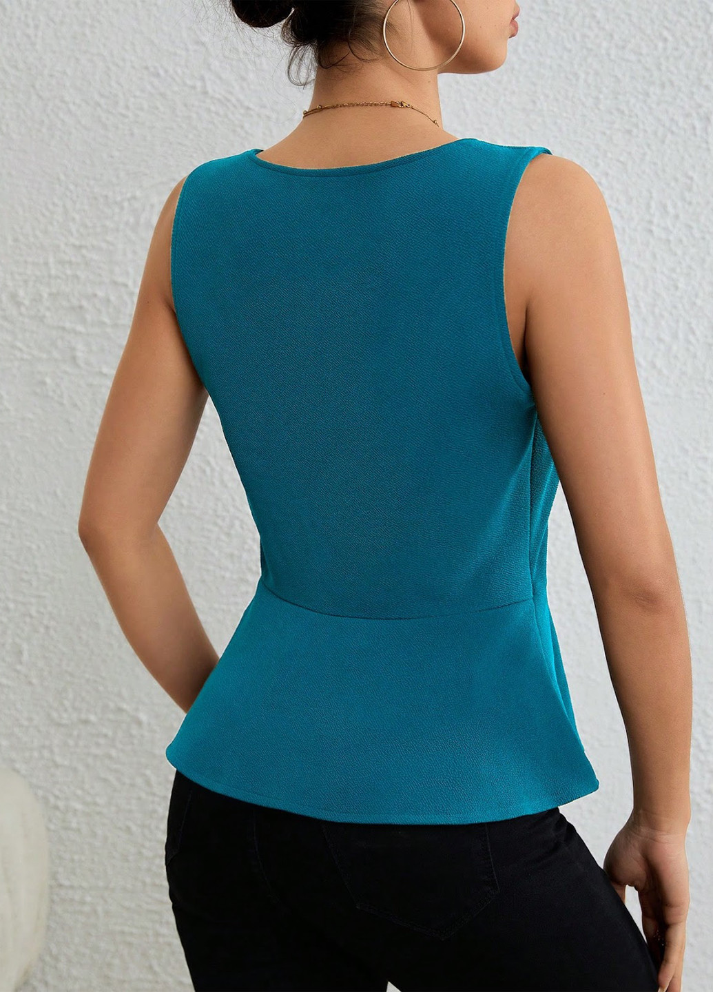 Бирюзовая блуза с баской SHEIN