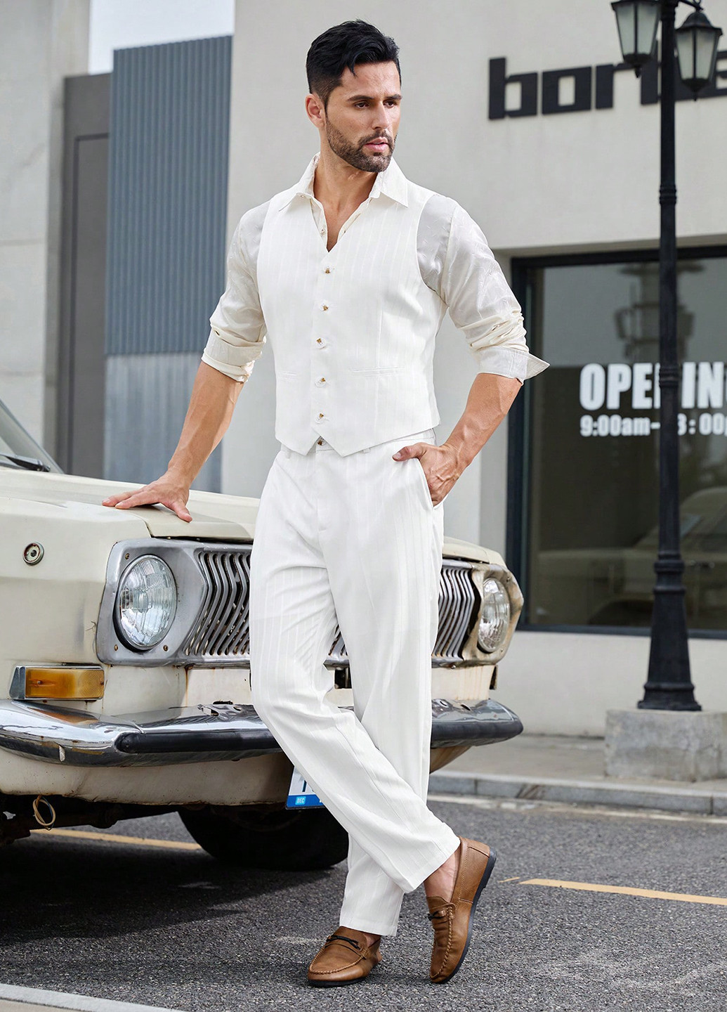 Белый демисезонный костюм (жилет, брюки) брючный SHEIN