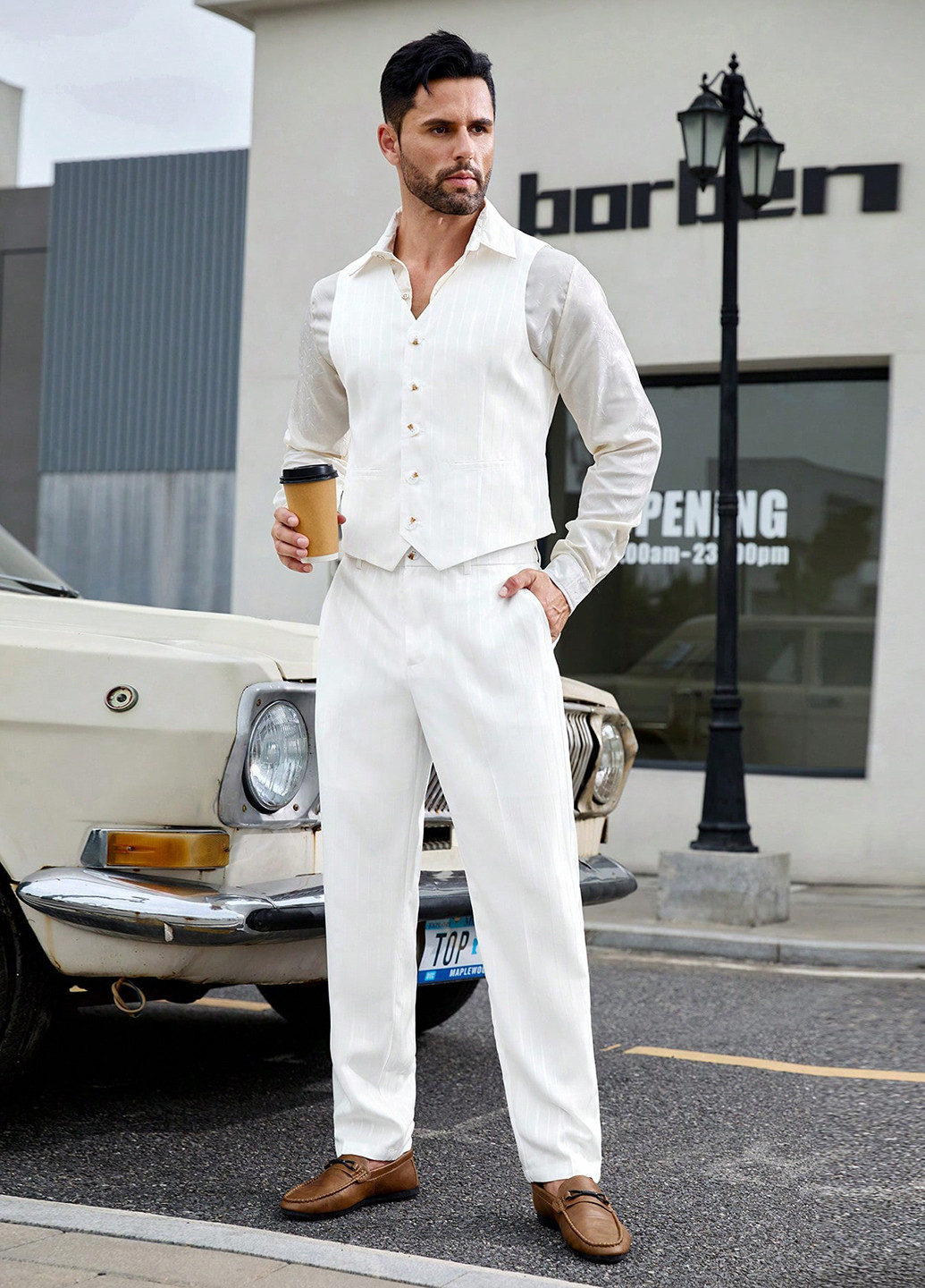 Белый демисезонный костюм (жилет, брюки) брючный SHEIN