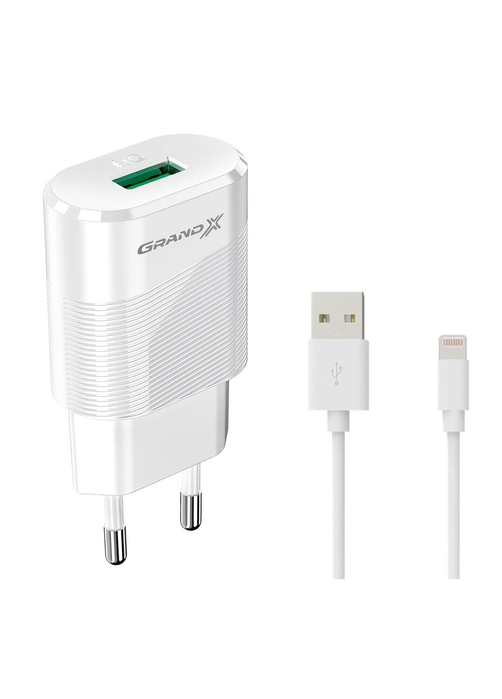 Зарядний пристрій CH-17WL USB 5V 2,1Aз захистом від перенавантажень + cable USB -> Lightning, Cu) Grand-X (253878123)