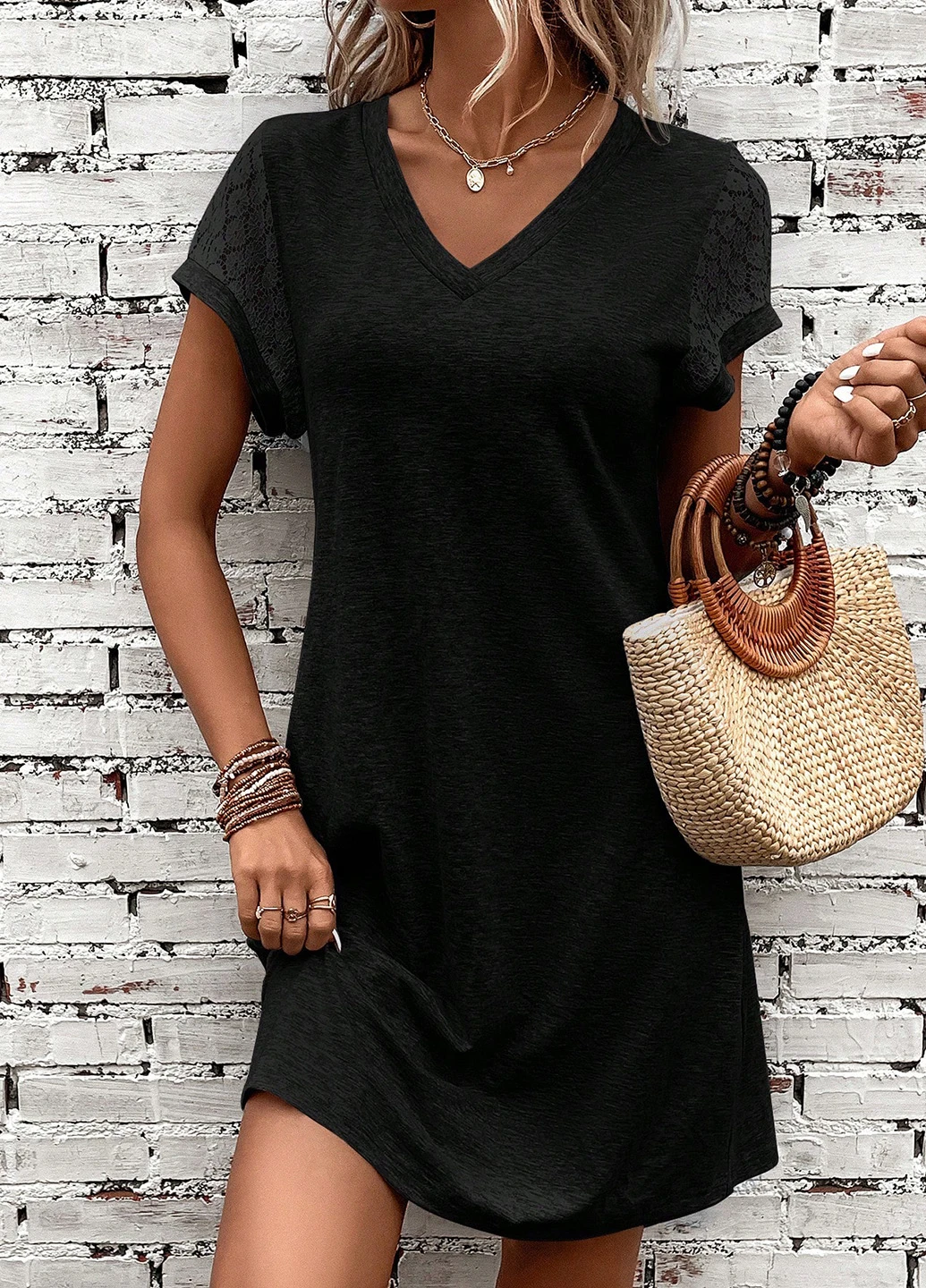 Чорна кежуал сукня сукня-футболка, а-силует SHEIN меланжева