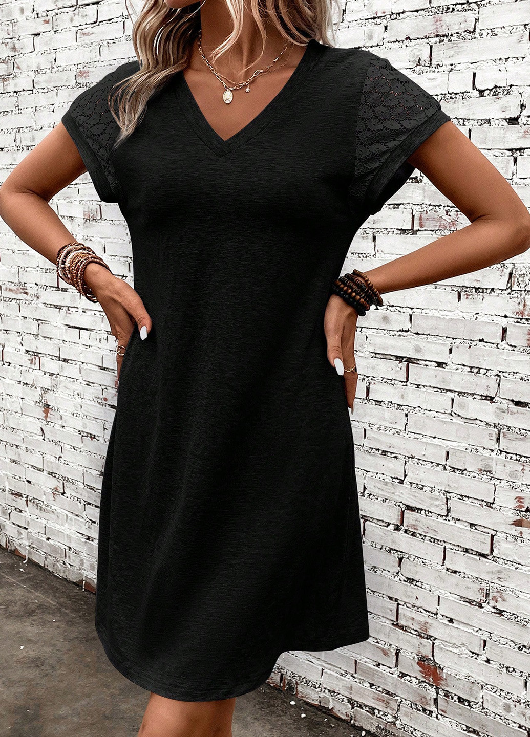 Чорна кежуал сукня сукня-футболка, а-силует SHEIN меланжева