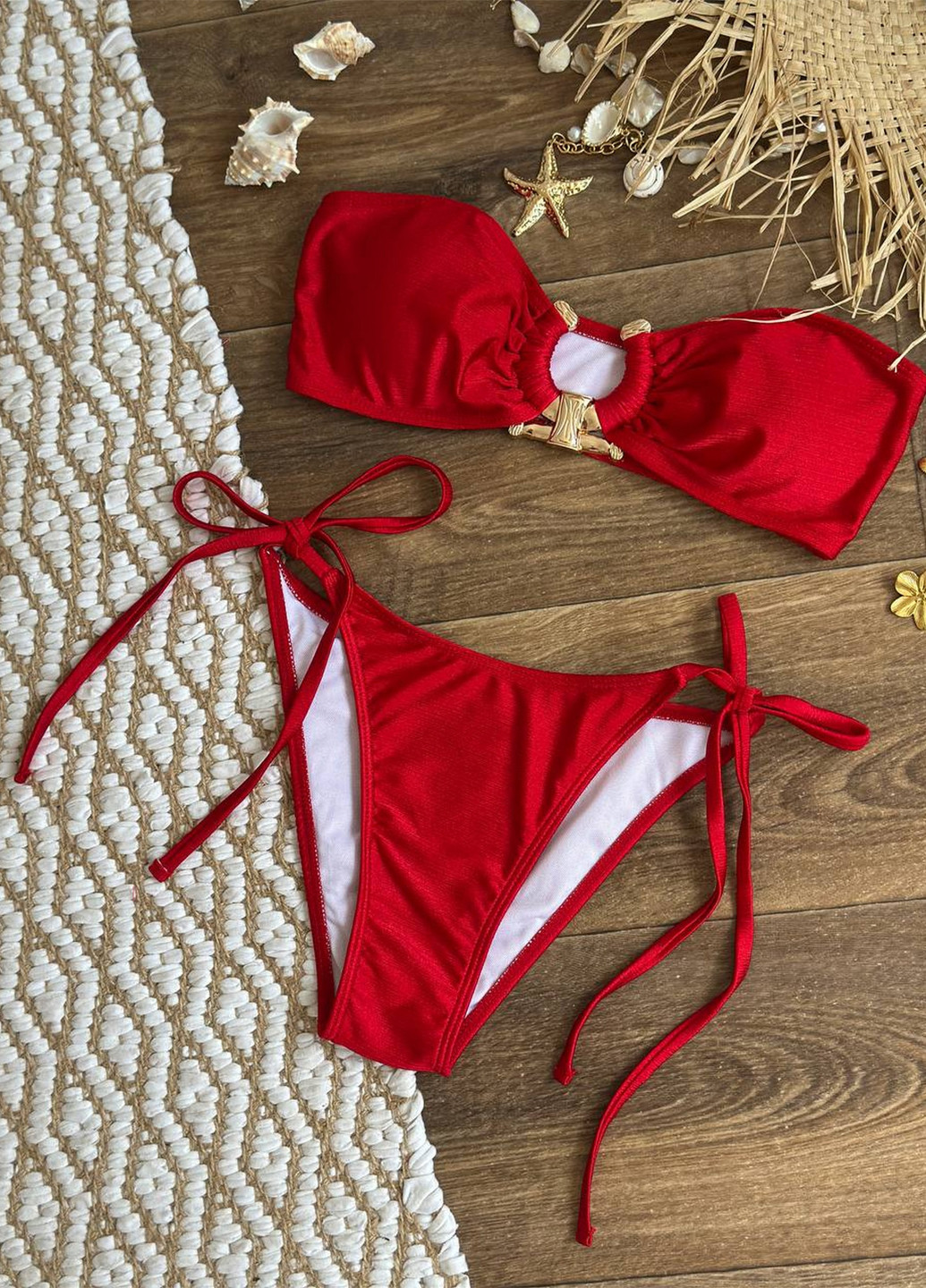 Красный летний раздельный купальник (лиф, трусики) бандо, раздельный NOVA VEGA