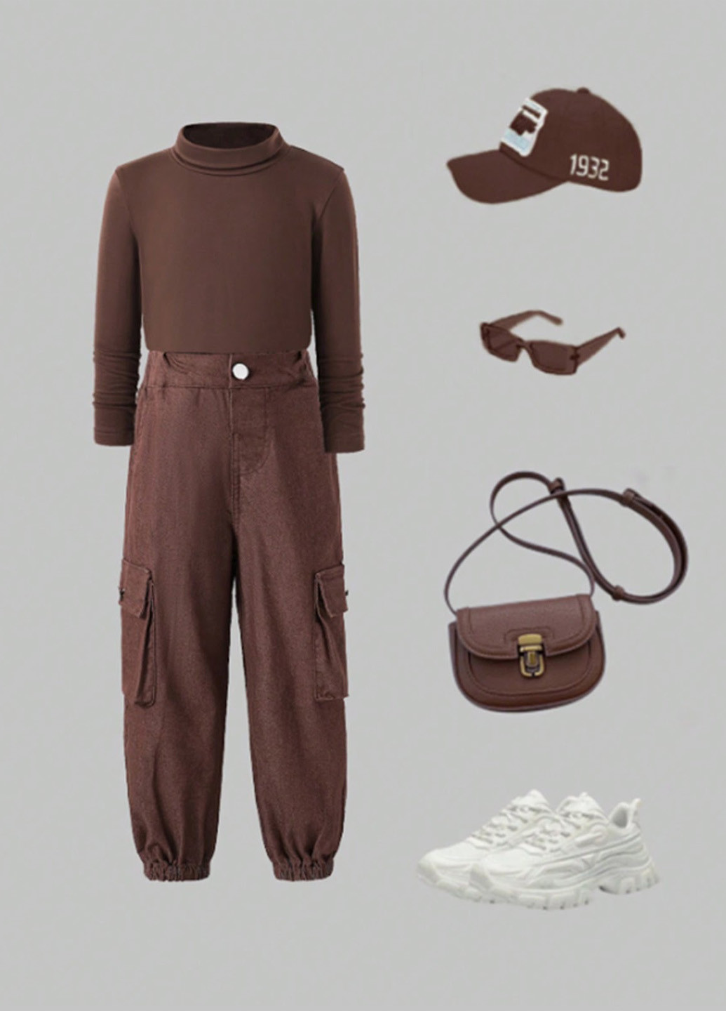Коричневий демісезонний костюм (гольф, штани) брючний SHEIN
