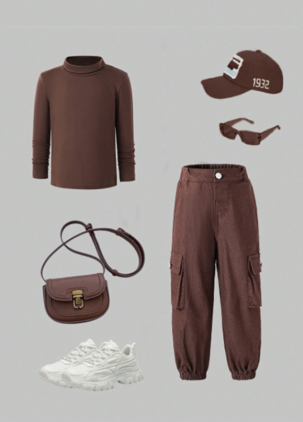 Коричневий демісезонний костюм (гольф, штани) брючний SHEIN
