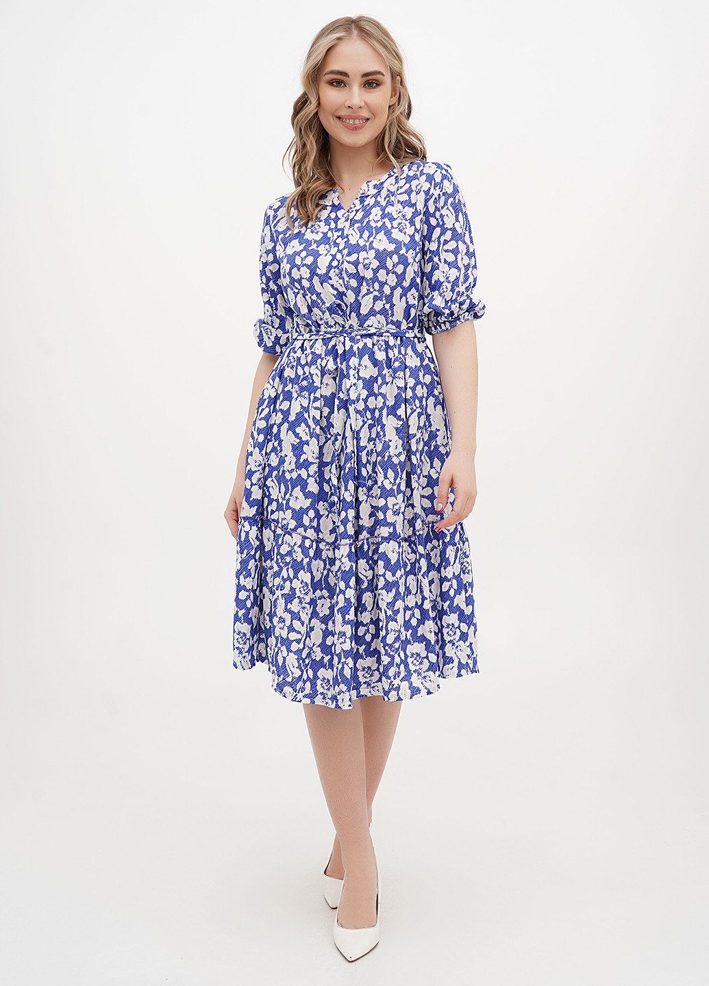 Синее кэжуал платье клеш Juliet deluxe с абстрактным узором