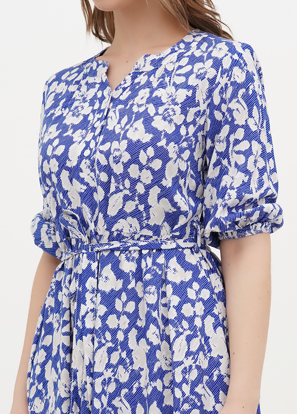 Синее кэжуал платье клеш Juliet deluxe с абстрактным узором