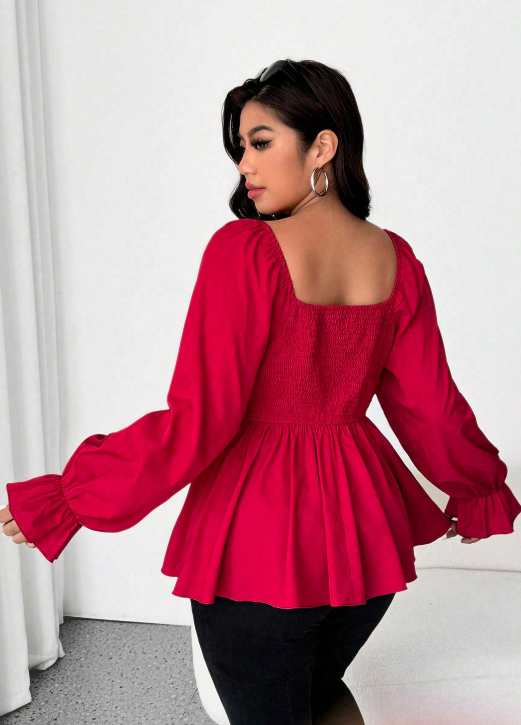 Темно-червона блуза з баскою SHEIN