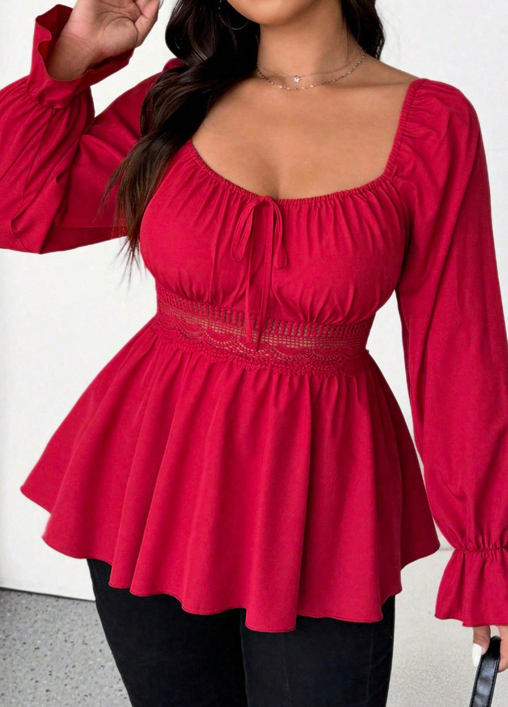 Темно-червона блуза з баскою SHEIN