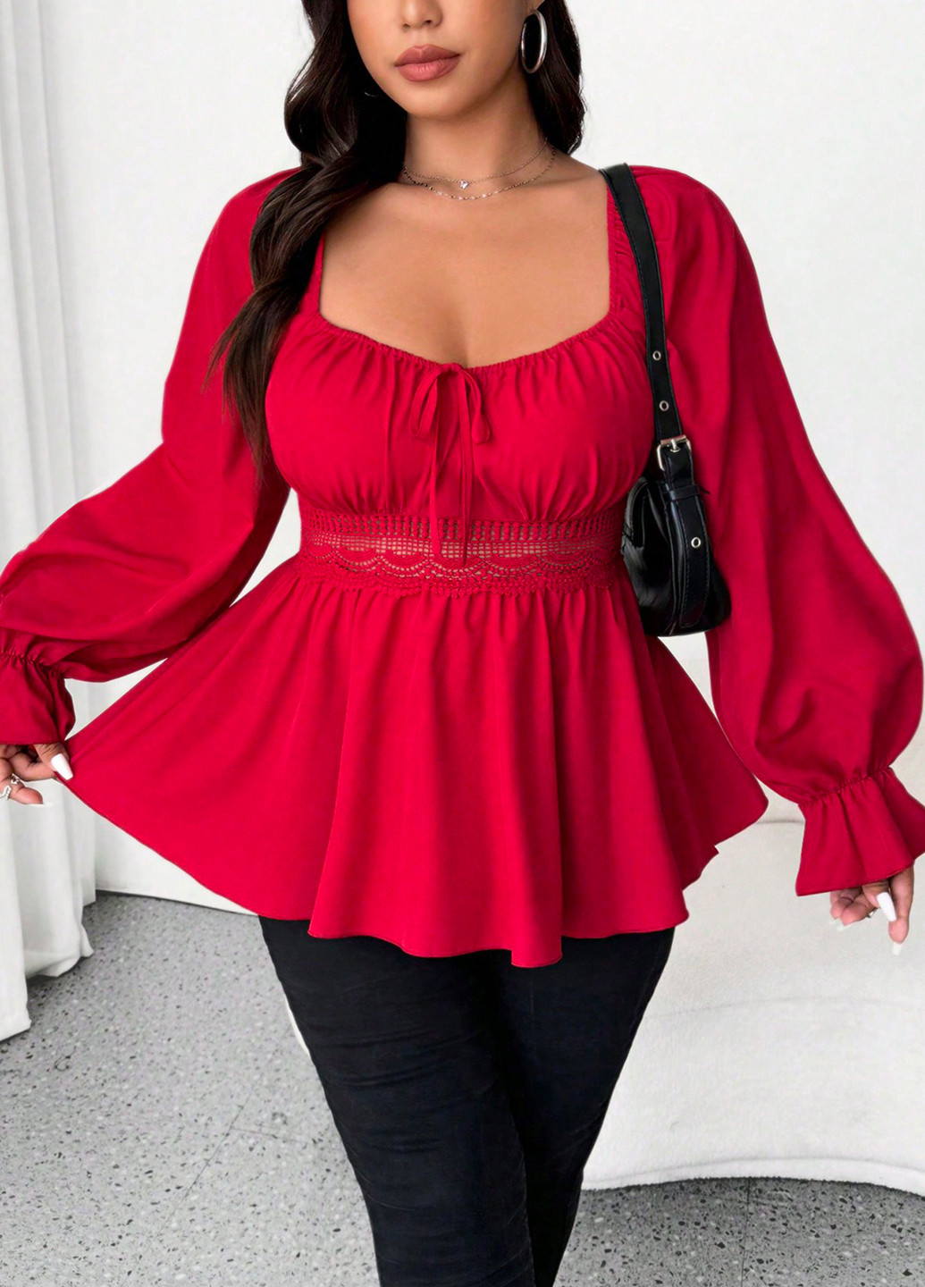 Темно-червона блуза з баскою SHEIN