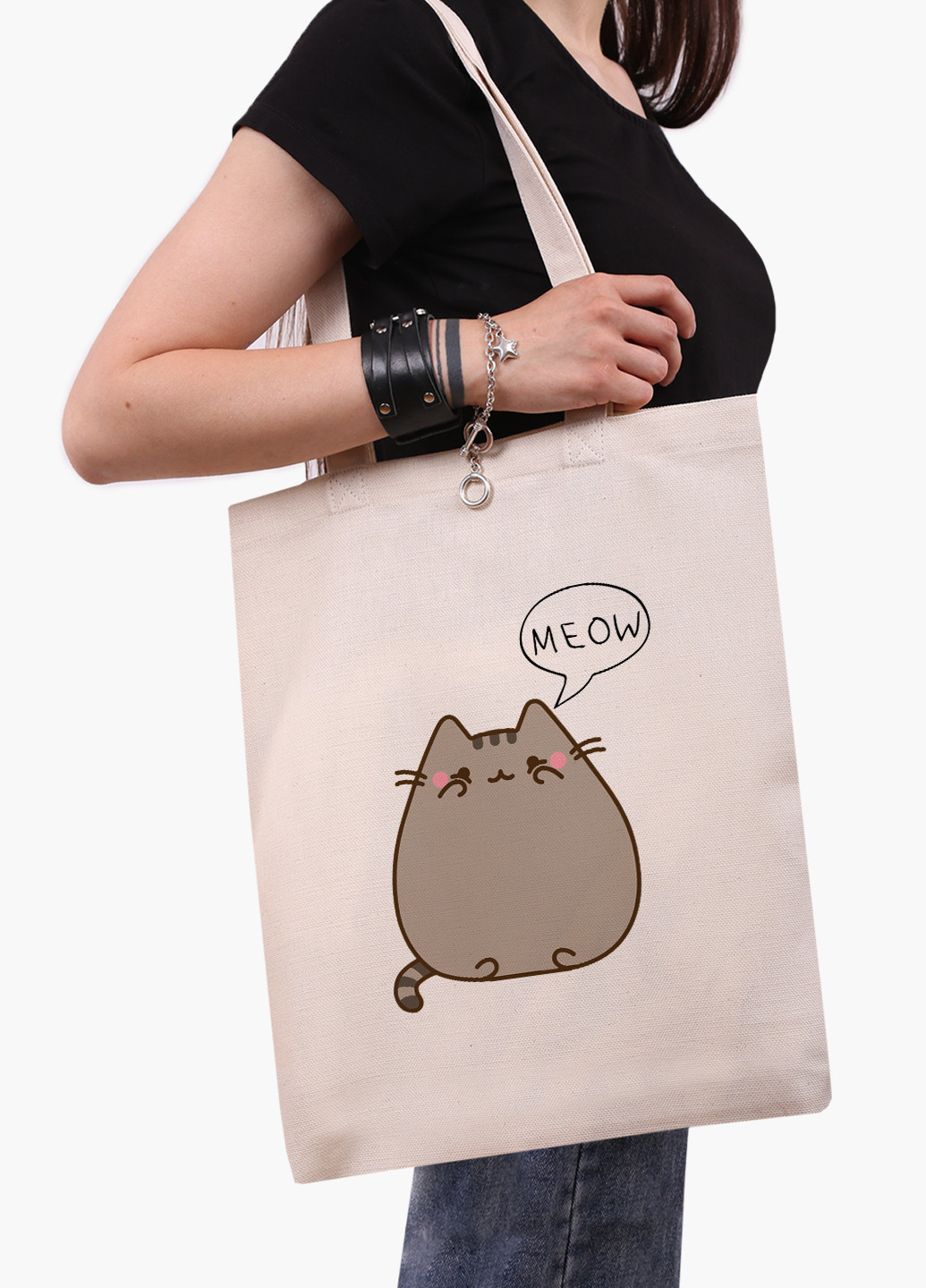 Эко сумка шоппер белая Кот Пушин (Pusheen Cat) (9227-2853-WT-1) Еко сумка шоппер біла 41*35 см MobiPrint (221683056)