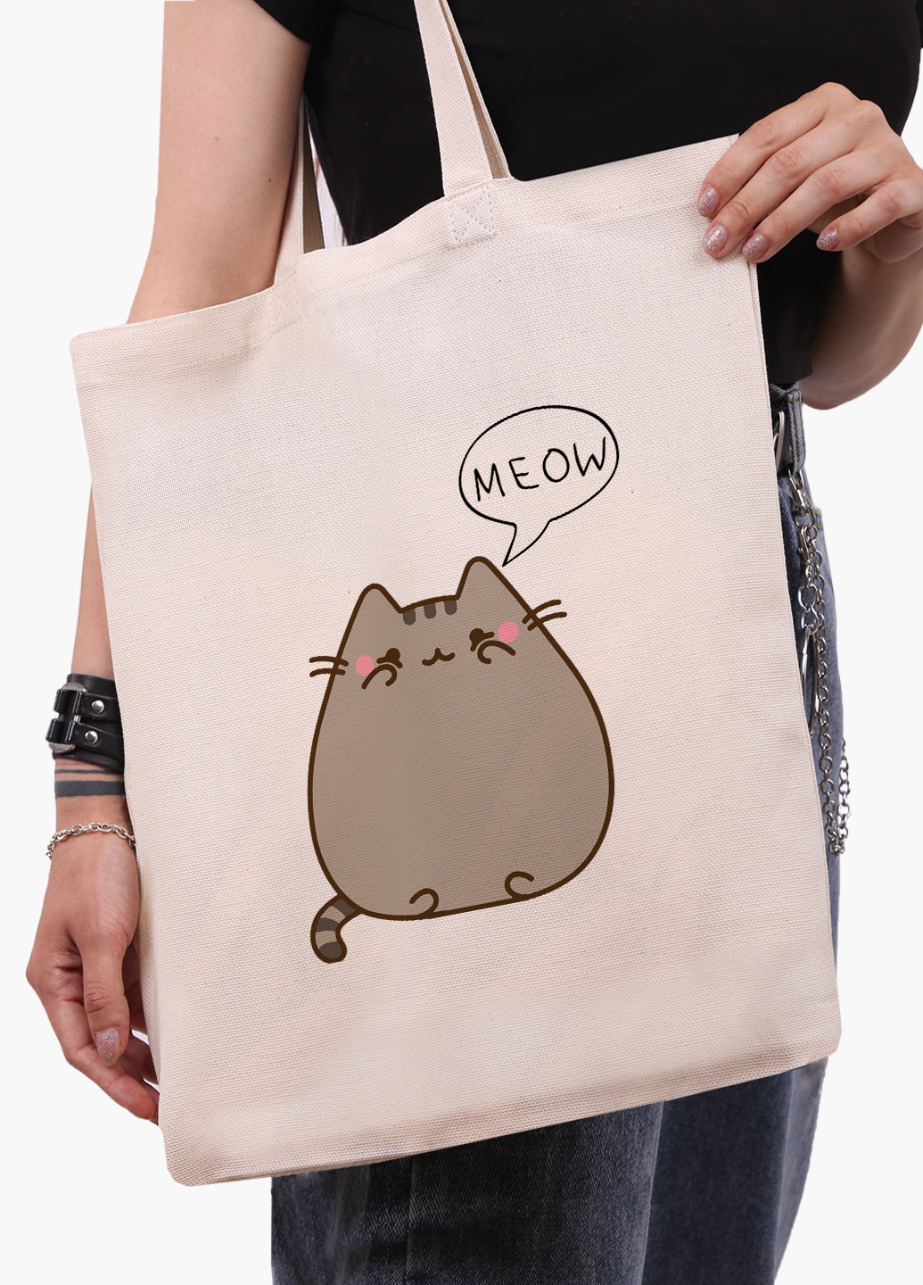 Эко сумка шоппер белая Кот Пушин (Pusheen Cat) (9227-2853-WT-1) Еко сумка шоппер біла 41*35 см MobiPrint (221683056)