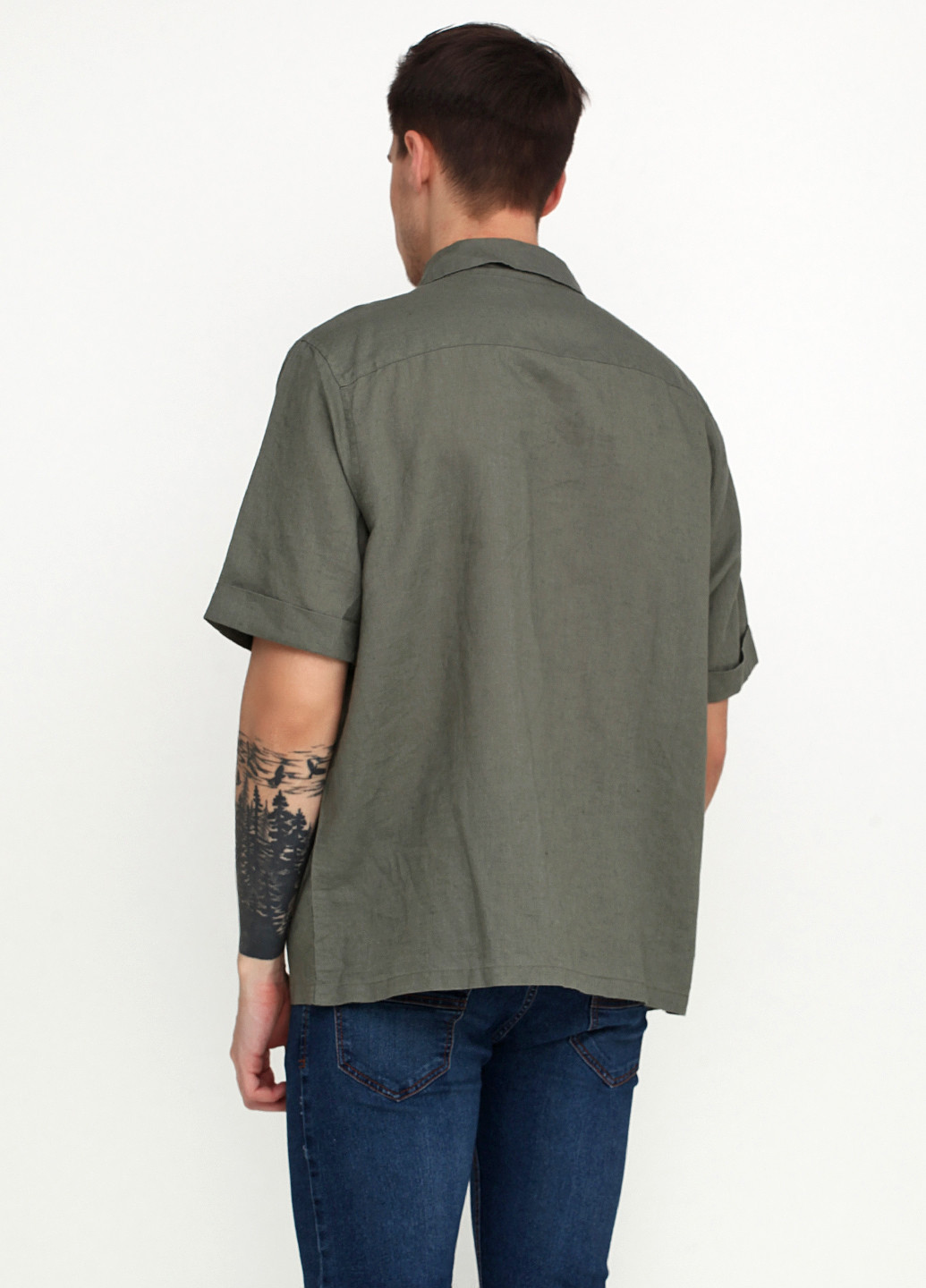 Серо-зеленая кэжуал рубашка однотонная H&M с коротким рукавом