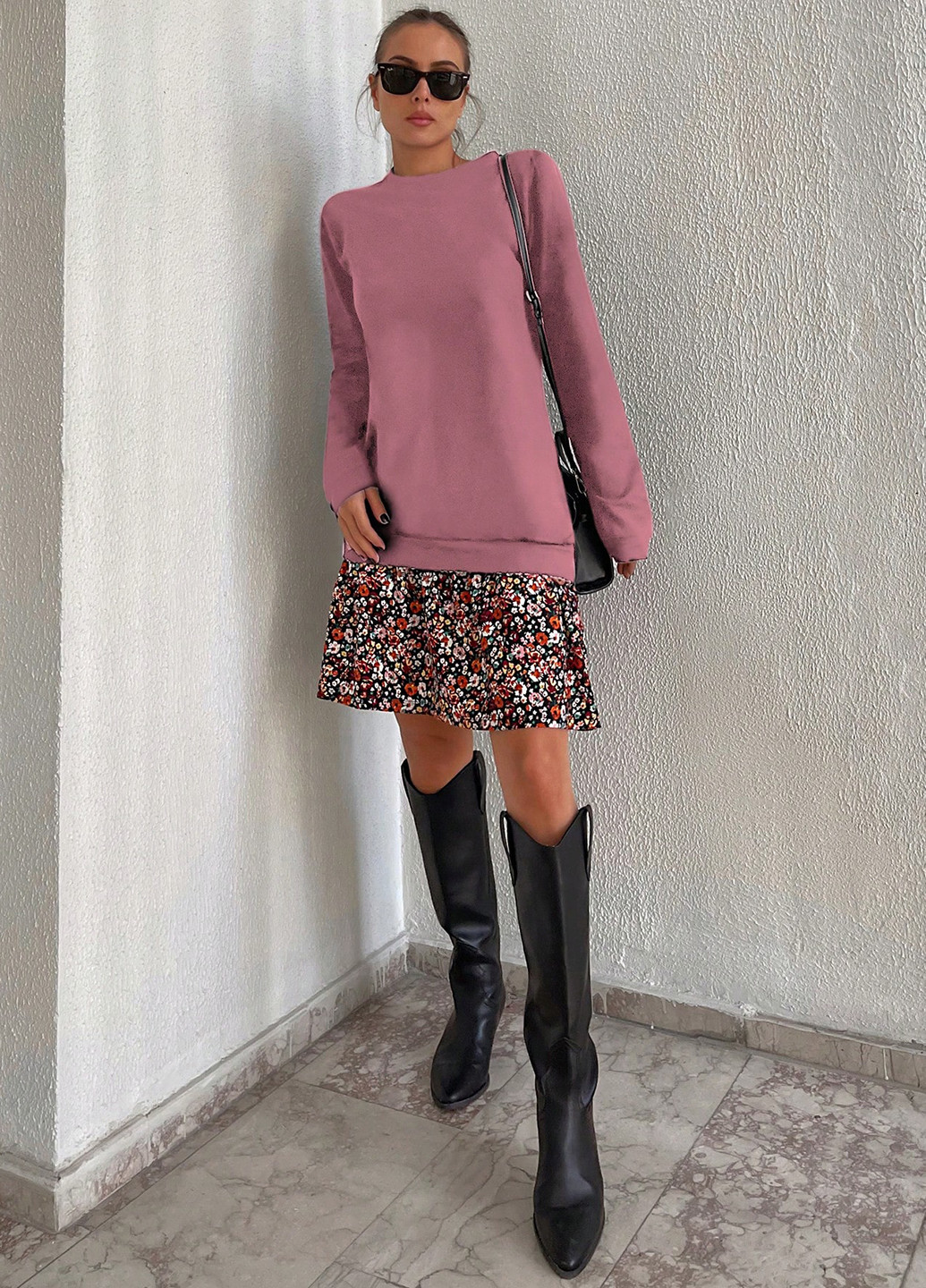 Рожево-коричневий світшот SHEIN однотонний без декору (316137323)