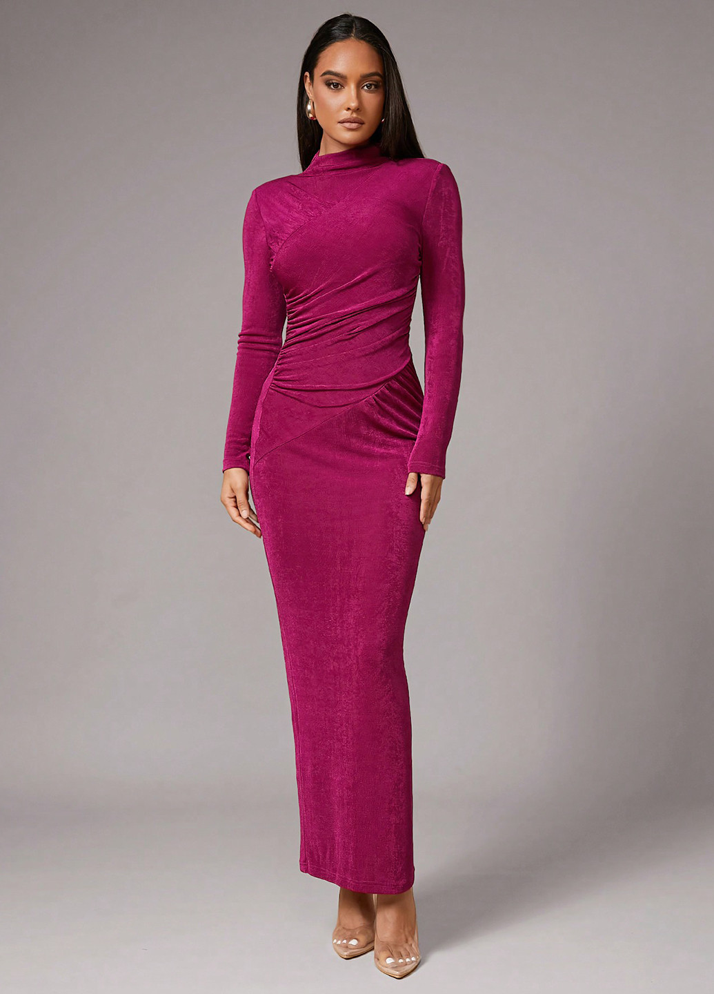 Фуксиновое (цвета Фуксия) вечернее платье силуэтная, платье-водолазка SHEIN однотонное