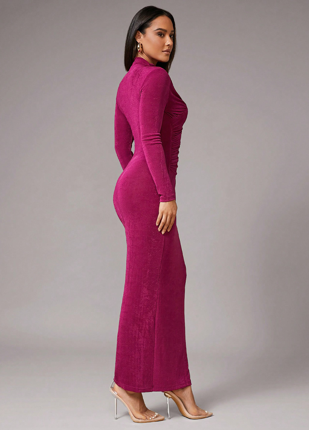Фуксиновое (цвета Фуксия) вечернее платье силуэтная, платье-водолазка SHEIN однотонное
