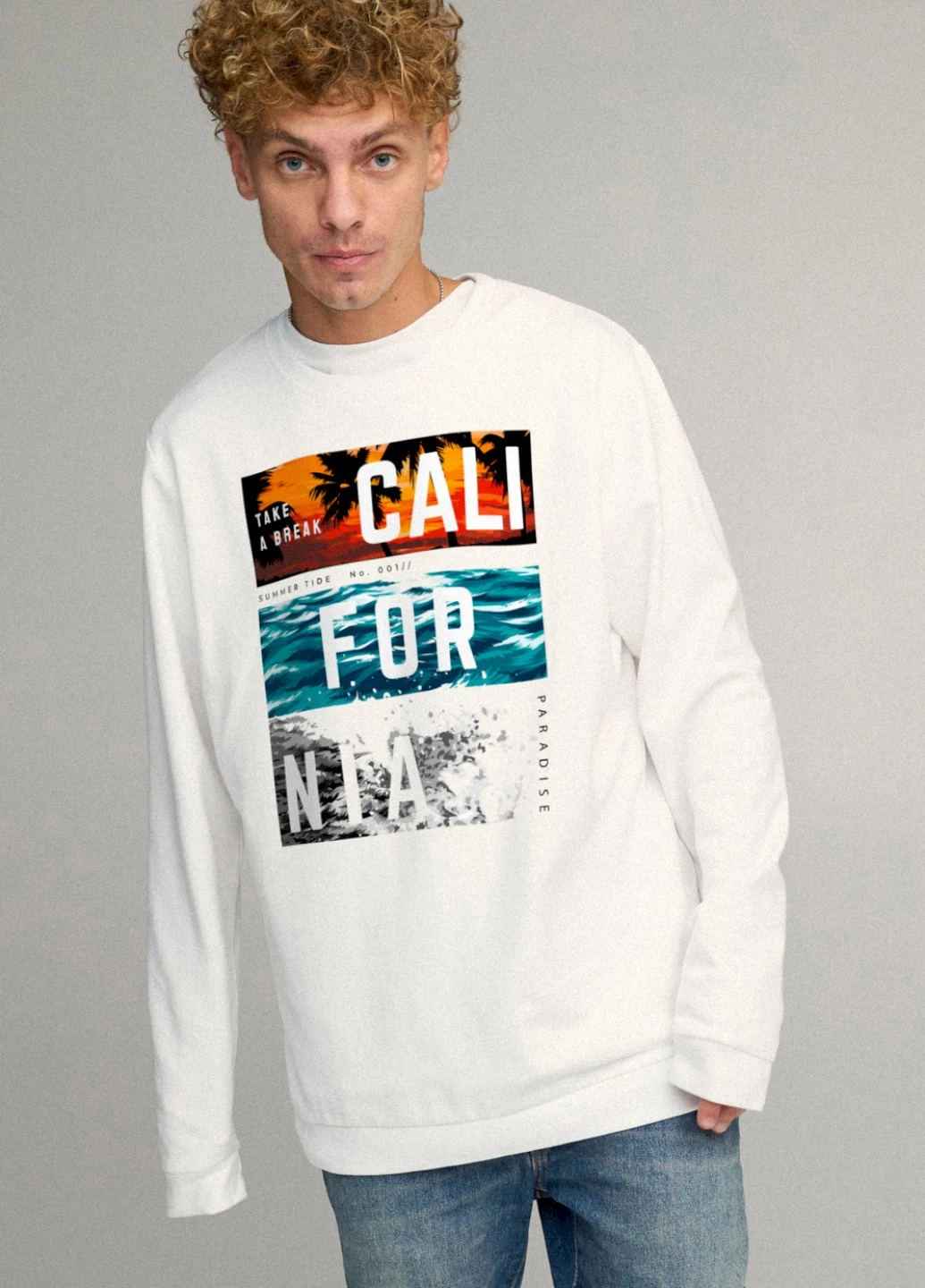 Білий світшот чоловічий oversize /no flis/ YAPPI малюнок (251791438)