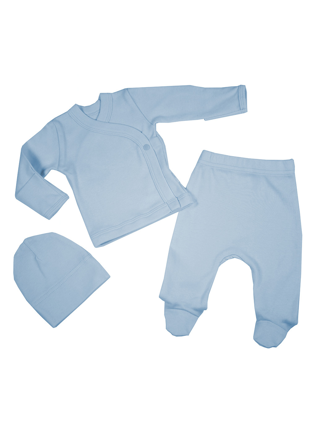 Блакитний демісезонний комплект (сорочечка, повзунки, шапка) Tobbi